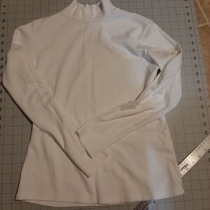 St. John's Bay 100% Cotton Mock Neck White Long Sleeve Blouse Petite Medium